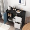 Modern Sideboard Buffet Cabinet With Red Doors And Unique Panel Styling - Black - Image 8