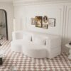 Modern Floor Sofa With 2 Pillows, Convertible Teddy Fabric Foam Filled Sleeper Sofa Bed, Full Size Folding Mattress For Living Room Guest Bed, Playroom, No Assembly Required - Beige - Image 7