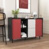 Sideboard Buffet Cabinet With Doors And Unique Panel Styling - Black / Red - Image 2