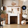 Elegant Vanity Table With Large Lighted Mirror & Power Outlet, Dressing Table With 7 Drawers & Shelves, Vanity Desk With Brown Solid Wood Style Stickers - Brown / White - Image 7