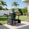 Outdoor Grill Table For Big Egg Style Bbq Metal Grill Cart With 2 Folding Panels Metal - Black - Image 5