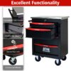 4 Drawer Multifunctional Tool Cart With Wheels, Metal Rolling Tool Cart Storage For Garage Workshop Warehouse Repair Shop With Stainless Steel Roof - Black / Red - Image 2