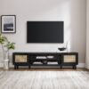 Modern Rattan Door Low TV Stand For TVs Up To 80" - Black - Image 5