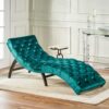 Elegant Tufted Chaise Lounge With Curved Design - Teal - Image 4