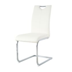 Modern Dining Chairs With Faux Leather Padded Seat And Chrome Metal Legs For Kitchen, Living, Bedroom, Dining Room - White / Silver