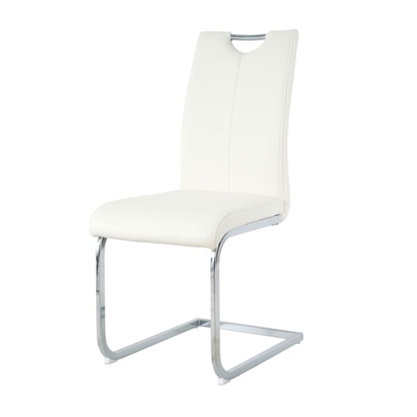 Modern Dining Chairs With Faux Leather Padded Seat And Chrome Metal Legs For Kitchen, Living, Bedroom, Dining Room - White / Silver
