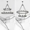 Extra Large Wagon Wheel Chandelier, 2 Tier 36 Lights (No Include) Farmhouse Industrial Round High Ceiling Pendant Light Adjustable Chain, For Dining Room, Living Room, Kitchen - Black - Image 7