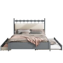 Queen Size Storage Platform Bed With 2 Big Drawers Twin Size Trundle - Gray