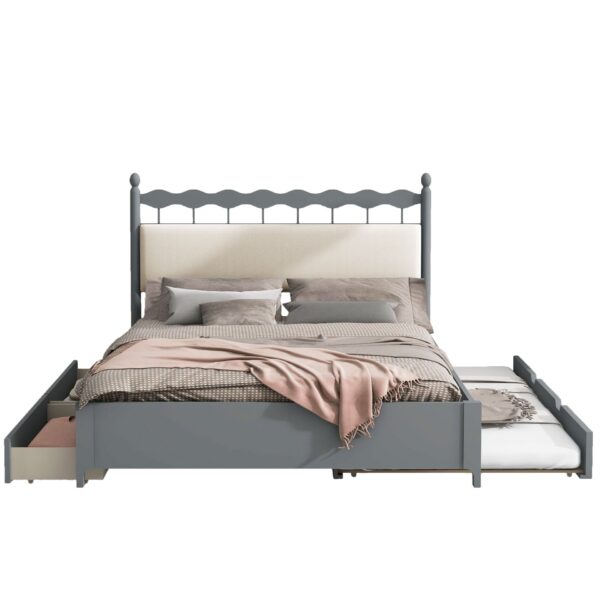 Queen Size Storage Platform Bed With 2 Big Drawers Twin Size Trundle - Gray