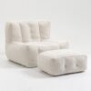 Fluffy Bean Bag Chair, Comfortable Bean Bag For Adults And Children, Super Soft Lazy Sofa Chair With Memory Foam And Ottoman, Indoor Modern Focus Bean Bag Chair For Living Room, Bedroom, Apartment - White - Image 20