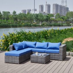 Luxurious Comfort Patio Sofa With Cushions - Blue / Gray