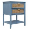 2 Drawer Side Table, Natural Rattan, American Furniture, End Table Suitable For Bedroom, Living Room, Or Study - Blue - Image 7