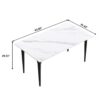 63" Modern Artificial Stone White Straight Edge Black Metal Leg Dining Table, 6 People - White / Black - Image 12