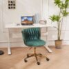 Office Desk Chair, Upholstered Home Office Desk Chairs With Adjustable Swivel Wheels, Ergonomic Office Chair For Living Room, Bedroom, Office, Vanity Study - Emerald - Image 13