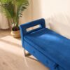 Wide Storage Soft Ottoman Bench With Armrests, Footrest Bed End Stool For Living Room, Dorm, Entryway And Bedroom - Navy - Image 6