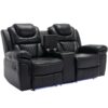 3 Pieces Recliner Sofa Sets Home Theater Seating Manual Recliner Chair With Center Console And Led Light Strip For Living Room - Black - Image 20
