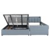 Queen & Twin Long Size Upholstered Platform Bed, Mother & Child Bed With Hydraulic Storage System, Drawer Box, Bedhead Storage Shelf And 2 Pairs Of Sockets & USB Ports - Gray - Image 2
