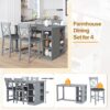 Solid Wood Farmhouse Counter Height Dining Table Set With 3 Tier Storage Shelves, Upholstered Dining Chairs For 4, 5 Piece - Gray - Image 7