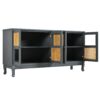 Retro Industrial Gray 4 Door Sideboard With Large Storage, Rattan And Glass Doors - Antique Dark Gray / Rattan - Image 8
