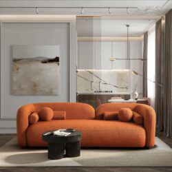 Donna - Japandi Style Boucle Sofa - Brown / Burnt Orange / Orange