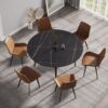 Modern Man-Made Stone Round Metal Dining Table-Position For 6 People - Black - Image 2