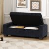 Textured Fabric Ottoman Bench With Hinged Lid - Dark Blue - Image 5