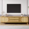 Rattan TV Stand For Tvs Up To 75'', Modern Farmhouse Media Console, Entertainment Center With Legs, TV Cabinet For Living Room, Home Theatre - Natural Wood - Image 21