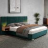Upholstered King Size Bed Frame Of Velvet Tufted Headboard With Floating Nightstand LED / USB Built-In - Dark Green - Image 9