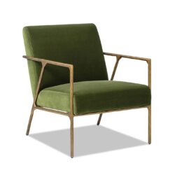 Aerin - Hammered Brass Upholstered Accent Arm Chair - Olive Green