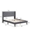 Queen Platform Tufted Upholstered Bed With Wings Design, Strong Wood Slat Support - Gray - Image 14