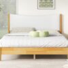 Queen Size Rubber Wooden, Solid Wooden Bed With Teddy Velvet Cushion Upholstered Headboard, Enhanced By Support Feet - Natural - Image 5