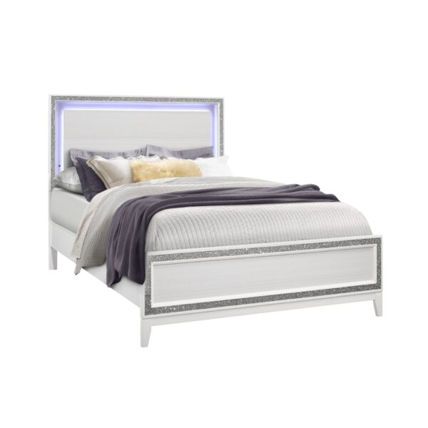Almera - 5 Piece King Bedroom Set With LED Lighting And Glitter Details - White