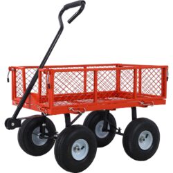 Red Steel Garden Cart With Removable Mesh Sides 550 Lb Capacity 3 Cu Ft - Red