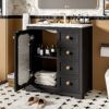 Bathroom Vanity With A Soft Close Glass Door, Adjustable Shelves, And Three Drawers - Black - Image 3