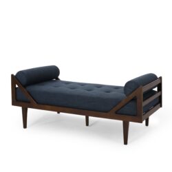 Chic Contemporary Chaise Lounge With Button Tufting And Bentwood Structure - Navy Blue
