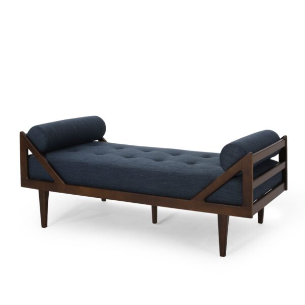 Chic Contemporary Chaise Lounge With Button Tufting And Bentwood Structure - Navy Blue