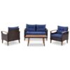 4 Piece Garden Furniture, Patio Seating Set, Outdoor Sofa Set, Wood Table And Legs - Brown / Blue - Image 9