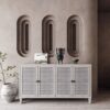 Accent Cabinet 4 Shutter Door Wooden Cabinet Sideboard Buffet Server Cabinet Storage Cabinet, For Living Room, Entryway, Hallway, Office, Kitchen And Dining Room - Distressed White - Image 5