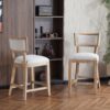 Counter Stools (Set of 2), Upholstered Counter Height Bar Stools With Comfy Back, Solid Rubber Wood Frame, Backrest, Footrest, Armless Barstools For Home Bar, Kitchen Counter - Beige / Natural - Image 4