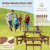 6 Person Circular Outdoor Wooden Picnic Table For Patio, Backyard, Garden, Diy With 3 Built-In Benches, 1720Lb Capacity - Brown - Image 4