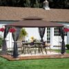 13 X 10 Ft Patio Gazebo Tent With Ventilated Double Roof And Mosquito Net - Brown - Image 3