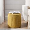 Classic Chenille Storage Ottoman Set With Drum Shaped Stool And Panel - Dark Yellow - Image 5