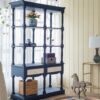 4 Tiered Wooden Shelf With Two Drawers, Farmhouse Wood Bookcase Display Storage Shelf Etageres - Antique Navy Blue - Image 3