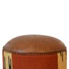 Durrie & Leather Mixed Footstool - Brown - Image 6