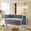 2 In 1 Foldable Sofa Plush Corduroy Sofa Convertible Floor Sofa Bed Deep Seating With Multi Functional Blanket Suitable For Living Rooms - Light Gray - Image 6