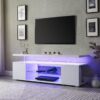 TV Stand LED Gaming Entertainment Center Media Storage Console Table With Large Side Cabinet For Living Room - White - Image 6
