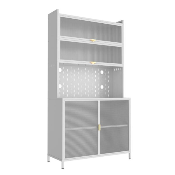 Tall Kitchen Pantry Cabinet With Flip Doors And Pegboard, Anti Tip Steel Storage Hutch - White