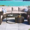 9 Pieces Outdoor Half-Moon Patio Sofa Set, Round Sofa Set, Modern Style Sofa - Brown / Beige - Image 10
