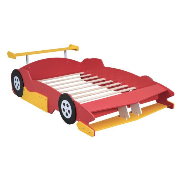 Full Size Race Car Shaped Platform Bed With Wheels - Red