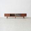 TV Cabinet With Chinese Changhong Glass Doors, Two Drawer Storage Space TV Standing - Walnut - Image 7